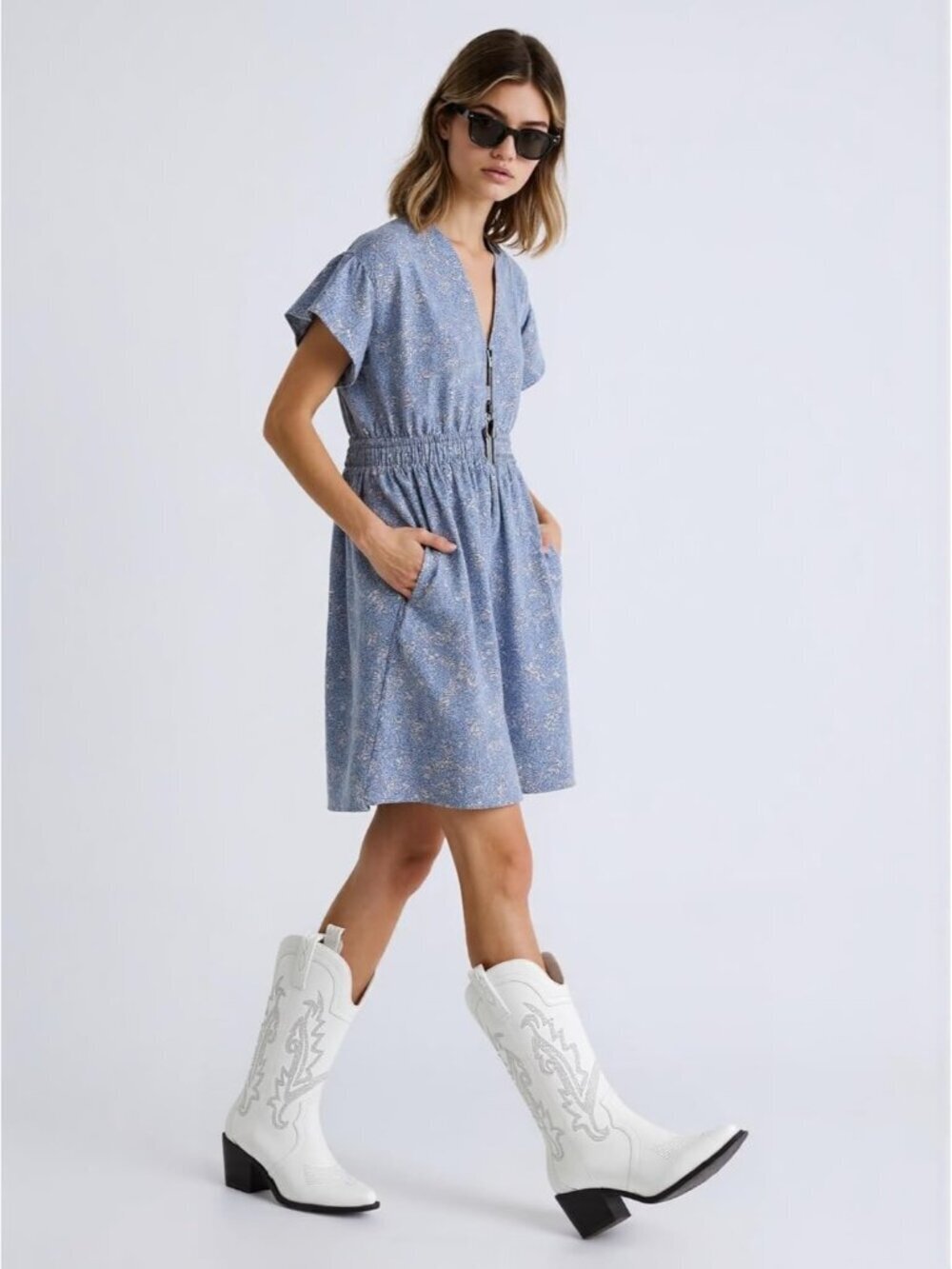 Women's White Cowboy Boots Pointed Toe Western Boots Embroidered Mid Calf Boots - Picture 2 of 7